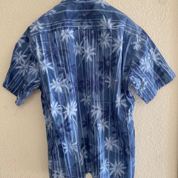 MODA CAMPIA Mens Hawaiian Aloha Luau Shirt XL Button Up Blue Palm Trees Print - Picture 4 of 6